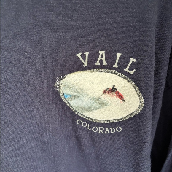 100% Cotton Skiing Grphic Navy Blue Long Sleeve Shirt in size large - Picture 2 of 11